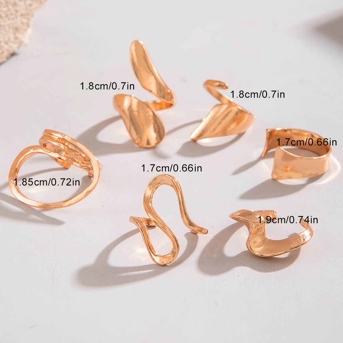 6pcs Hip Hop Style Adjustable Rings Geometric & Abstract Designs